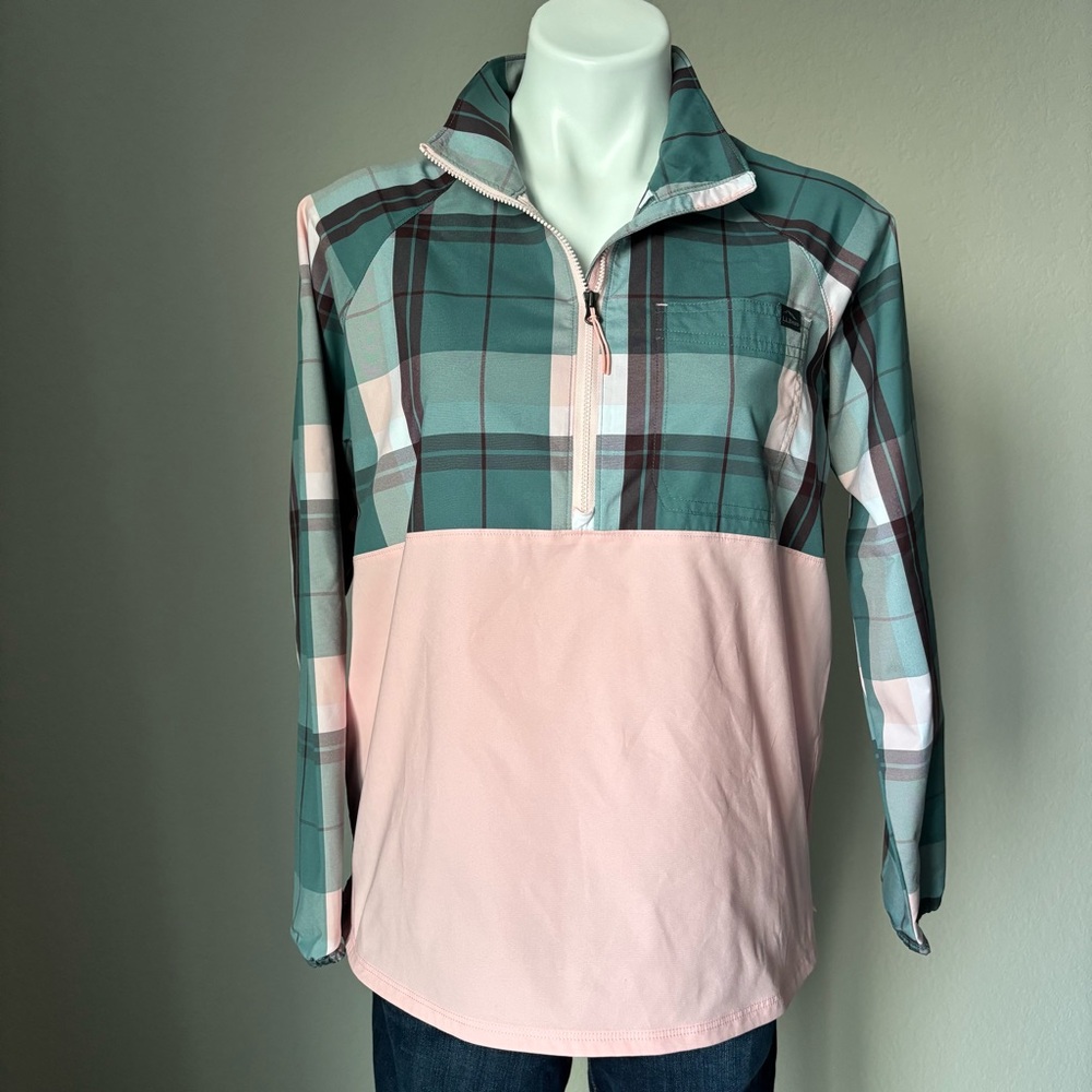 L.L.Bean Everyday SunSmart Quarter-Zip Pullover Colorblock Woven Shirt Women MP